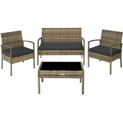 TECTAKE Rattan Sitzgruppe Sparta 3+1