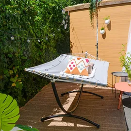 AMANKA Doppel Hängematte mit Gestell 200x120cm Hängeliege Hängemattengestell grau