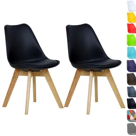 Woltu 2er Set, Esszimmerstühle Esszimmerstuhl Design, Sitzfläche aus Kunstleder, Polsterstuhl Lehnstuhl,Massivholz Beine, Schwarz BH29sz-2