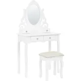 Beliani Schminktisch mit ovalem Spiegel 4 Schubladen AMOUR in Weiß/Beige | Gr.: onesize