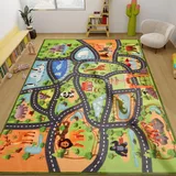 AKUNRUG Autoteppich Kinder,150X200CM Tier Auto Spielteppich Kinder,Zoo Spielteppich Straße Teppich,rutschfest Spielteppich Straße,Teppich Kinderzimmer