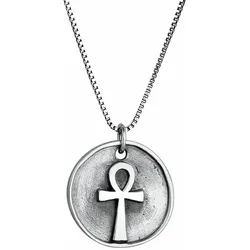KUZZOI Herren Antike Münze Coin Ankh Kreuz 925 Sterling Silber Herrenschmuck   