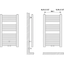 Kermi Basic-50 Badheizkörper 599 x 804 mm 240 W glanzsilber Mittelventil