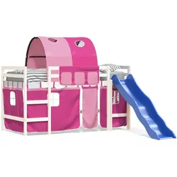 vidaXL Kinderhochbett mit Tunnel Rosa 90x200 cm Massivholz Kiefer