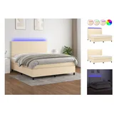 vidaXL Boxspringbett mit Matratze & LED Creme 160x200 cm Stoff