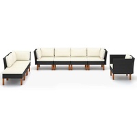 vidaXL 8-tlg Garten-Lounge-Set Poly Rattan Eukalyptusholz Schwarz