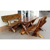 Casa Padrino Gartenmöbel Set Rustikal Tisch + 2 Garten Bänke - Eiche Massivholz - Echtholz Möbel Massiv