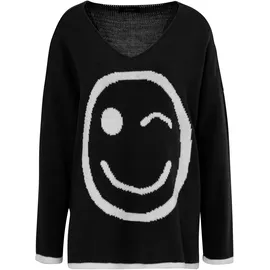 Aniston CASUAL Strickpullover mit eingestricktem Smiley, Gr. 40/42, schwarz-wollweiß, , 88046261-40