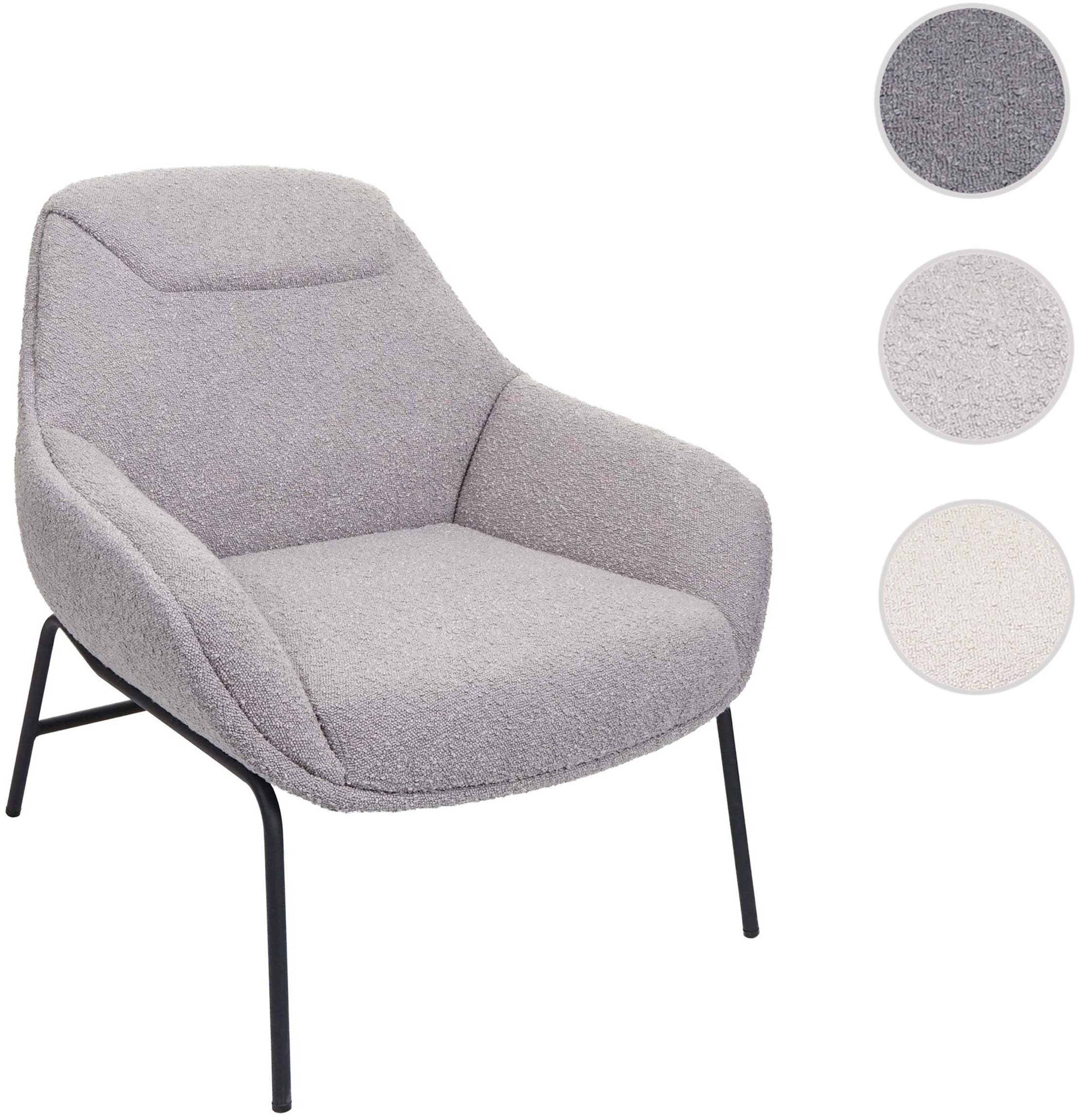 Lounge-Sessel HWC-J77, Cocktailsessel Sessel, Bouclé Stoff Metall ~ hellgrau