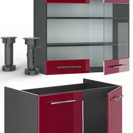 Vicco Küchenzeile Fame-Line 240 cm Bordeaux Hochglanz/Anthrazit