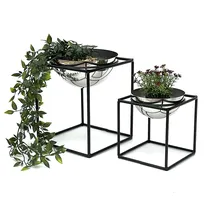 DanDiBo Ambiente DanDiBo Blumenhocker Metall mit Topf Schwarz Silber Blumenständer 96256 2er Set Blumensäule Modern Pflanzenständer Pflanzenhocker