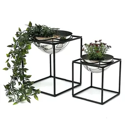 DanDiBo Ambiente DanDiBo Blumenhocker Metall mit Topf Schwarz Silber Blumenständer 96256 2er Set Blumensäule Modern Pflanzenständer Pflanzenhocker