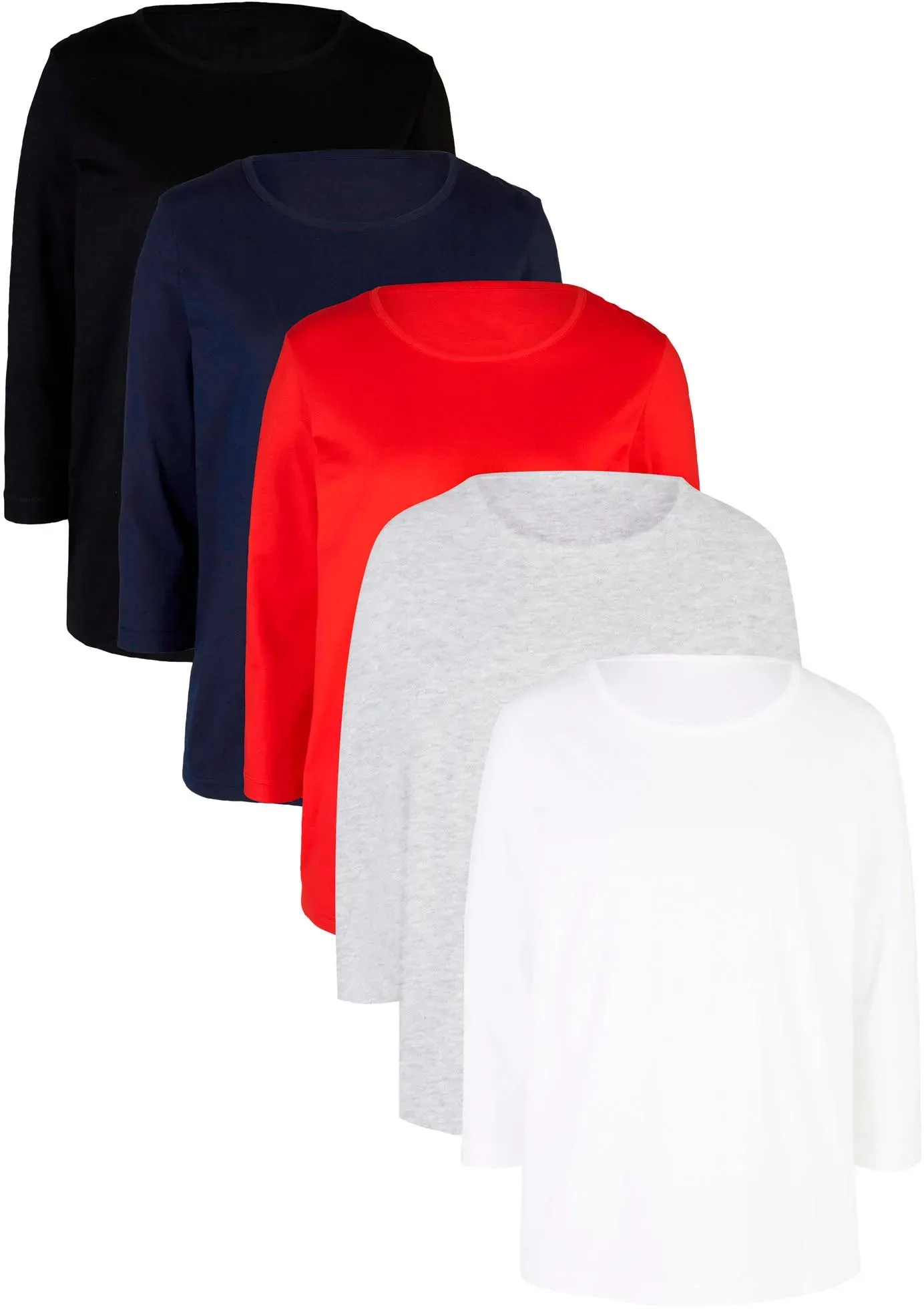 T-Shirt BONPRIX, Damen, Gr. 40/42 (M), schwarz (schwarz, erdbeere, hellgrau meliert, weiß, dunkelblau), Web, Obermaterial: 85% Baumwolle, 15% Polyester, unifarben, lässig geschnitten normal, Rundhals, gerader Abschluss, Shirts T-Shirt, lässig geschnittene Passform, 3/4-Ärmel, Rundhalsausschnitt