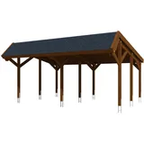SKANHOLZ Doppelcarport Harz 6,24 x 5,60 m nussbaum mit schwarzen Schindeln inkl. Pfostenanker