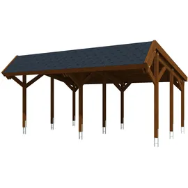 SKANHOLZ Doppelcarport Harz 6,24 x 5,60 m nussbaum mit schwarzen Schindeln inkl. Pfostenanker