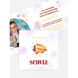 Einladungskarten Einschulung selbst gestalten mit Spruch und Fotos im Onlinedesigner bei Meine-Kartenmanufaktur.de