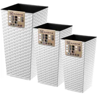 KADAX Blumentopf Set, Blumenkübel aus Kunststoff, Pflanzkübel Set, wetterfester Blumentopf, Innen- und Außenbereich, Outdoor-Pflanzkübel, witterungsbeständiger Blumenkübel (Weiß Rattan 3er Set)