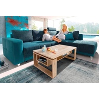 Jockenhöfer Ecksofa JOCKENHÖFER GRUPPE Orlando Sofas Gr. B/H/T: 257 cm x 82 cm x 215 cm, Lu x us-Microfaser ALCATOP-Struktur, Ottomane beidseitig montierbar, mit Bettfunktion, Bettkasten und Federkern, wahlweise mit 1 oder 3 Kopfstützen, blau (petrol) Ecksofas