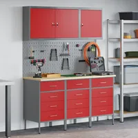 VidaXL 8-teiliges Werkstattschrank- und Pegboard-Set in Rot aus MDF