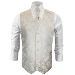 Paul Malone Anzugweste Herren Hochzeitsweste mit Plastron Set 2tlg paisley – Bräutigam (Set, 2-tlg., mit Weste und Plastron) ivory V44, Gr. 60 (3XL) beige 60