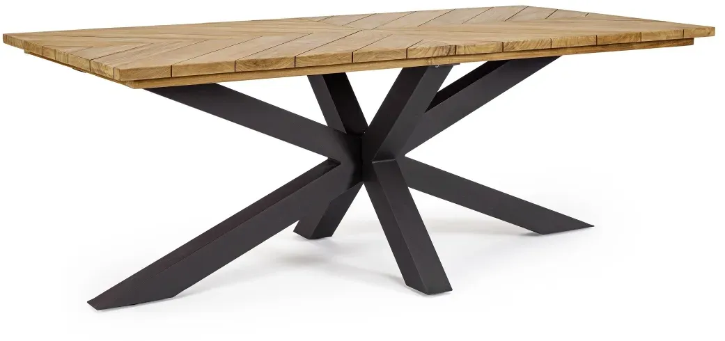 Gartenesstisch Palmdale aus Teakholz, modernes Spider-Gestell, schwarz-natur, für 6–8 Personen