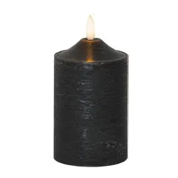 LED Kerze Flamme Echtwachs 3D Flamme H: 15cm, D: 7,5cm Batterie Timer schwarz