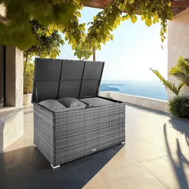 Tectake tectake® Auflagenbox, mit Aluminiumgestell und Rattangeflecht, komfortable Hubautomatik, 145 x 82,5 x 79,5 cm