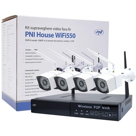 PNI Videoüberwachungskit PNI House WiFi550 NVR 8 Kanäle 1080P und 4 drahtlose Außenkameras 720P, P2P, IP66