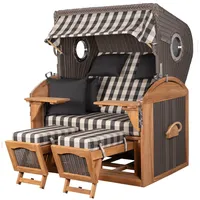 Mr. Deko Strandkorb Komplettset - bene living - Borkum XL Teak - PE grau - Modell 505 - inkl. Liftersystem