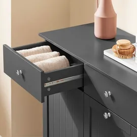 SoBuy Badezimmerschrank mit Wäschekorb Badschrank mit 2 Wäschesäcken, 2 Schubladen Stabiler Wäscheschrank für Waschküche Wohnung Badmöbel BZR... - Grau