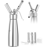 Newaner 500ml sahnespender, Sahnesyphon Aluminium mit 3 Edelstahl Deko-Düsen und 1 Reinigungbürste, Auslaufsicherer sahnesiphon für die Zubereitung von Schlagsahne, Creme, Mousse und Desserts