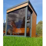 Gartensauna FassSaunaPORTO mit ThermoLamellen 200 x 200 x 215 cm Saunaofen