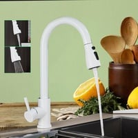 Küchenarmatur mit Ausziehbare Brause Wasserhahn Küche 360° Spültischarmatur Weiß