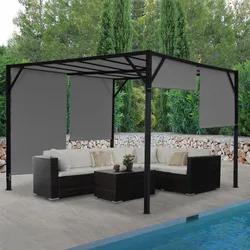 Pergola Baia, Garten Pavillon Terrassen√oberdachung, stabiles 6cm-Stahl-Gestell + Schiebedach grau ~ 4x4m