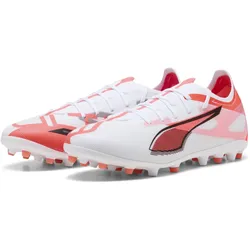 Fußballschuh PUMA "ULTRA 5 MATCH MG Fußballschuhe Erwachsene", Gr. 44, weiß schwarz glowing rot, Obermaterial: Textil, Synthetik; Futter: Textil, Synthetik; Innensohle: Textil; Laufsohle: Synthetik, Schuhe