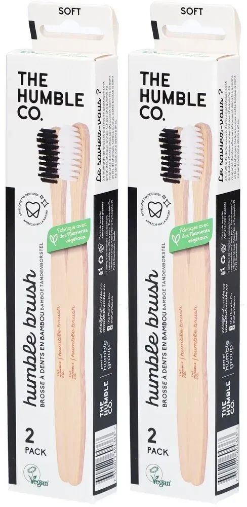 Humble co Humble Brush Adult - schwarz, mittlere Borsten 2x2 St Tandenborstel