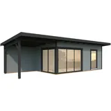 Palmako Gartenhaus Andrea 17,1+7,9 m2 mit Schiebetür - 44 mm hellgrau/anthrazit lackiert