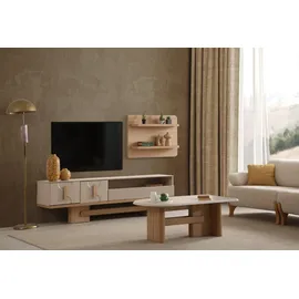 aea Designer TV-Konsole Lowboard 2tlg. Beige Holz