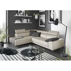 Ecksofa 3C CANDY "Greve modern und bequem, inkl. manueller Kopfteilverstellung, L-Form", weiß, B:249cm H:79cm T:209cm, 100% Leder, Sofas, wahlweise mit motorischem Sitzvorzug