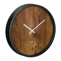 Relaxdays Wanduhr, Ø 29,5 cm, batteriebetrieben, Küchenuhr analog, ohne Zahlen, moderne Wohnzimmeruhr, Holzoptik/schwarz