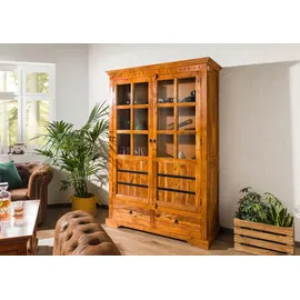 Massivmoebel24 Vitrine Akazie 134 x 50 x 196 cm Honig
