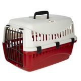 Kerbl Transportbox Expedion (Tiertransportbox für Haustiere Katzen Hunde Kaninchen, aus Kunststoff 45x30x30 cm, creme/bordeaux)