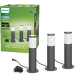 Philips Utrecht Outdoor Sockelleuchten 3-er Set (3 W), wetterfeste Niedervolt Außenleuchten mit warmweißem Licht, energiesparende LED Beleuchtung, anthrazit