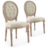 Menzzo Louis XVI Set mit 2 Medaillon Stühlen, Patiniertes Holz & Gepolsterter Stoffbezug Beige