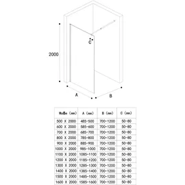 mai & mai Walk-In Dusche 90 x 200 cm Schwarz ESG-Sicherheitsglas 8mm BRAM3