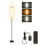 LETGOSPT Stehlampe 12W Standleuchte Modern Leselampe mit Leinen Lampenschirm, Fußschalter, LED fest integriert, Kaltweiß, Naturweiß, Warmweiß, LED Stehleuchte Retro Stehlampe für Wohnzimmer, Schlafzimmer