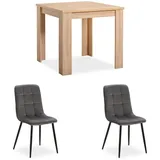Homestyle4u Essgruppe mit 2 Samt Polsterstühlen in Natur Grau 2757