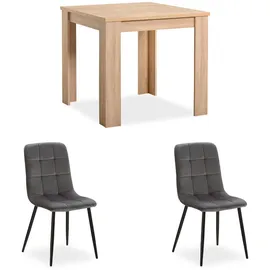 Homestyle4u Essgruppe mit 2 Samt Polsterstühlen in Natur Grau 2757
