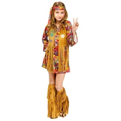 Fun World Kostüm Hippie Mädchen, 70er Jahre Hippie-Dress mit Fransen bunt 110-122