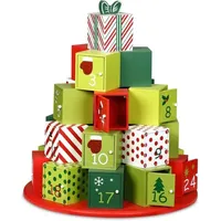 Handgefertigter runder Adventskalender aus Holz mit 24 Fächern und magnetisch schließenden Türen. Wiederverwendbare Weihnachtsdekoration für Zuhause,